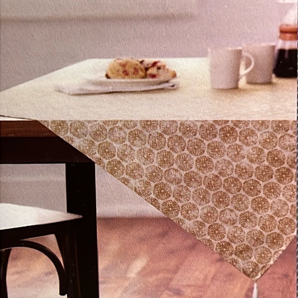 Threshold Beige Distressed Medallion Linen Blend Tassels Table‎ Throw 50" x 50"